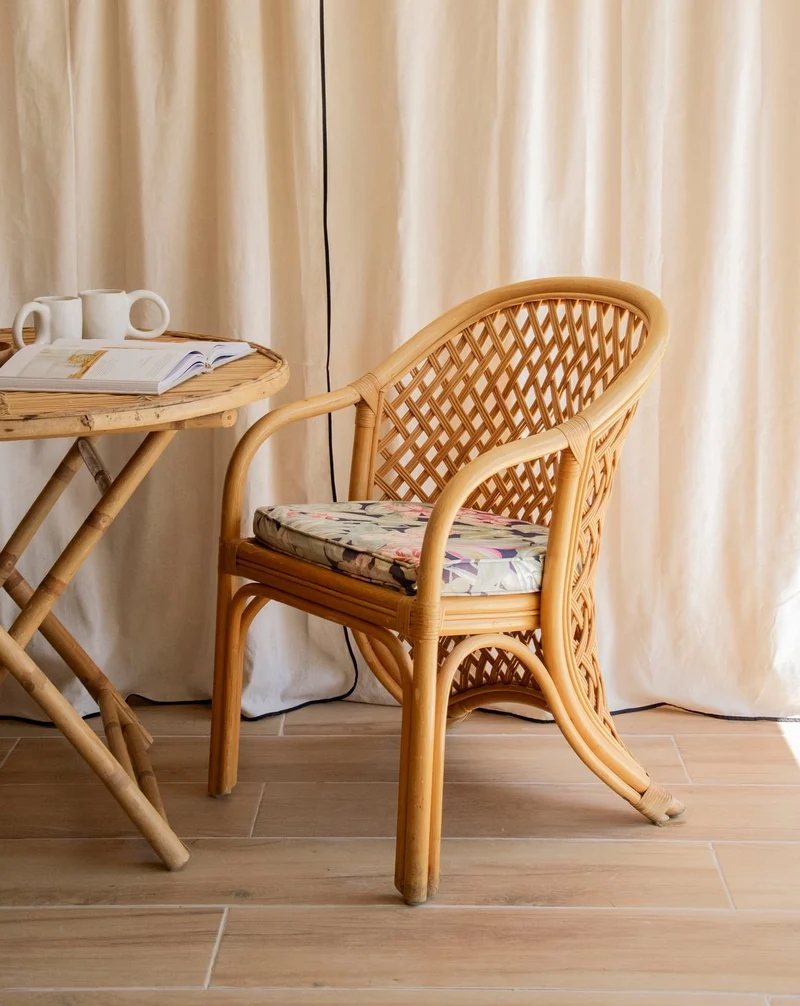 Ernest, le fauteuil en rotin au tissu exotique N°1006