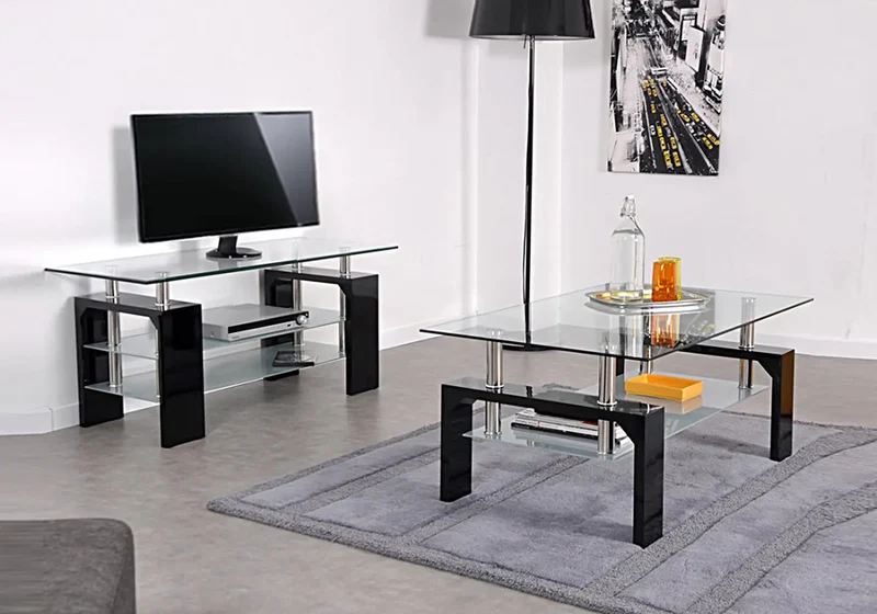 Meuble TV en verre laqué noir - Toe
