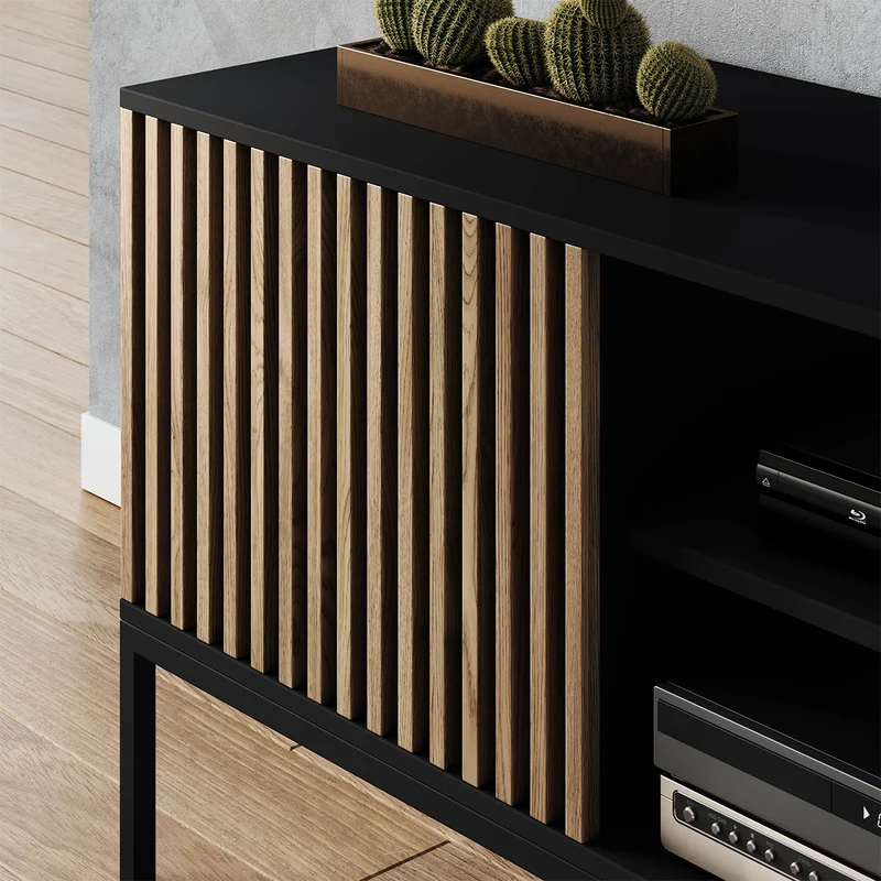 Meuble TV 150 cm 2 portes Melchior Noir et Bois