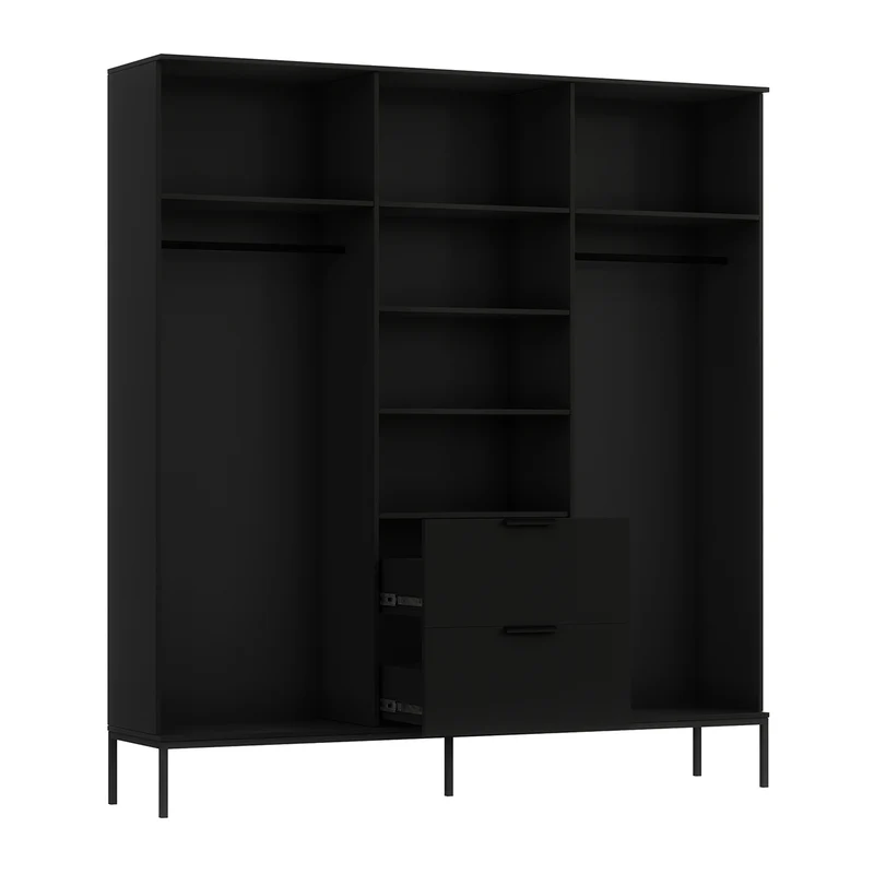 Armoire 3 portes 2 tiroirs Melchior Noir et Bois