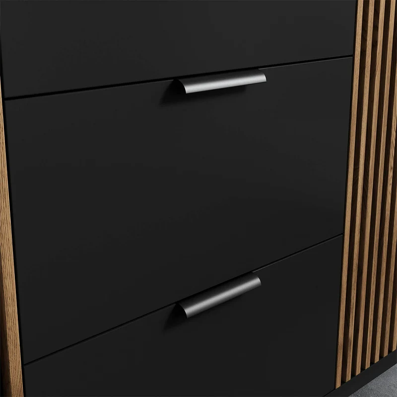 Armoire 3 portes 2 tiroirs Melchior Noir et Bois