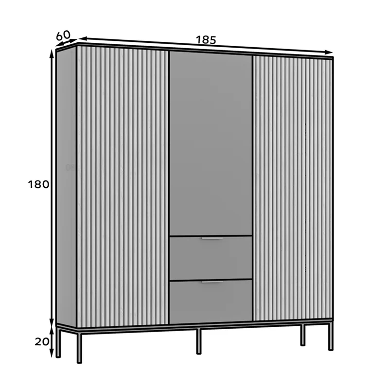 Armoire 3 portes 2 tiroirs Melchior Noir et Bois