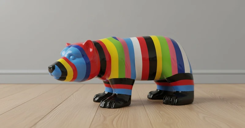 Casa Padrino Luxus Deko Skulptur Bär Multicolored Striped H. 60 cm - Deko Skulptur - Deko Figur - Tierfigur - Gartendeko