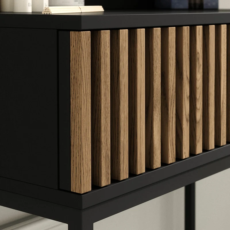 Coiffeuse murale 1 tiroir 1 miroir Melchior Noir et Bois