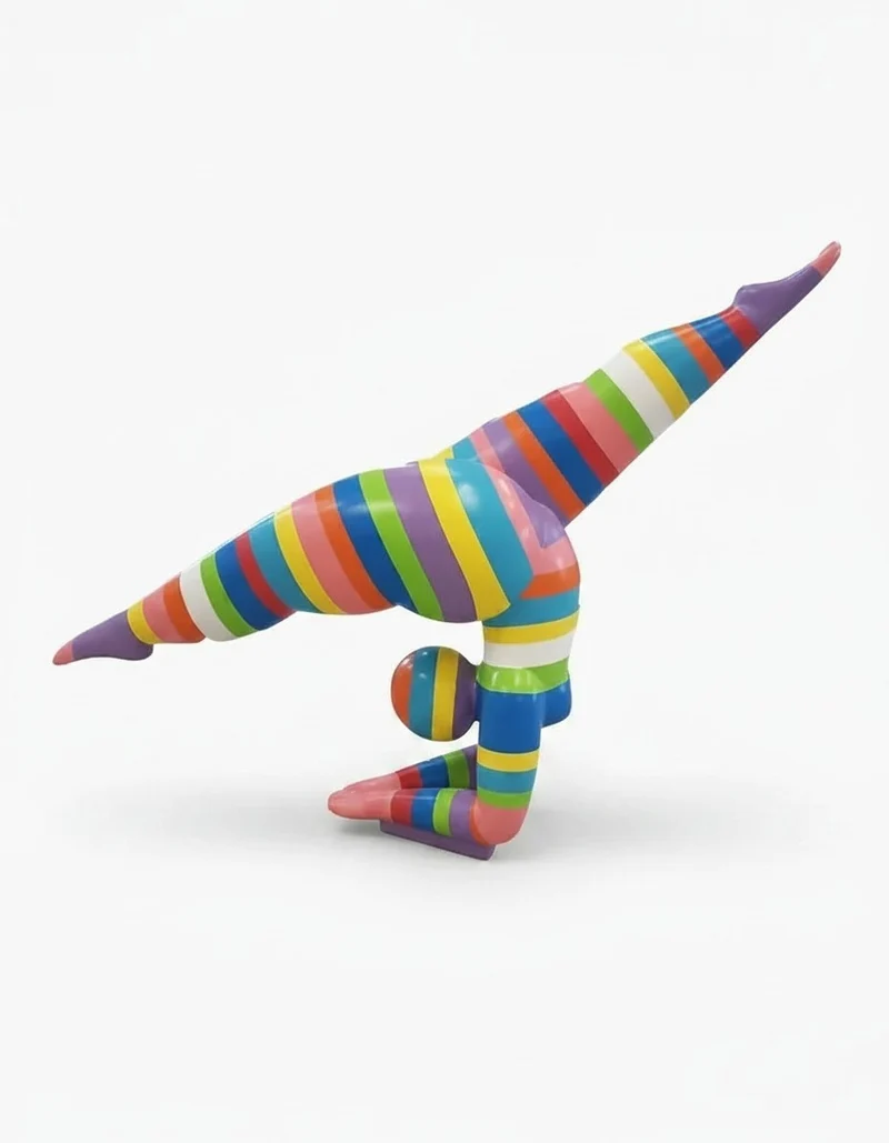 Casa Padrino Luxus Deko Skulptur Statue Gestreifter Akrobaten Frau H. 140 cm - Riesige Gartenskulptur - Lebensgroße Skulptur - XXL Deko Skulptur - XXL Deko Figur
