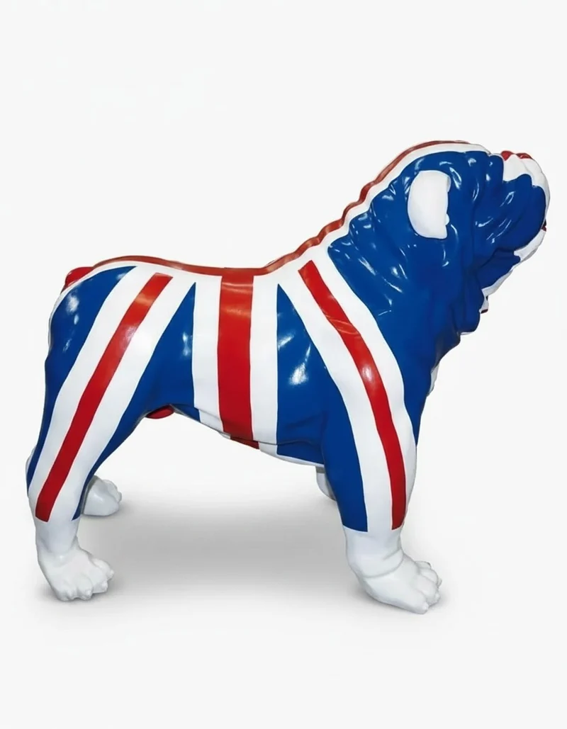 Casa Padrino Luxus Deko Skulptur Hund Bulldog Englische Flagge H. 160 cm - Riesige Gartenskulptur - Lebensgroße Skulptur - XXL Deko Skulptur - XXL Deko Figur