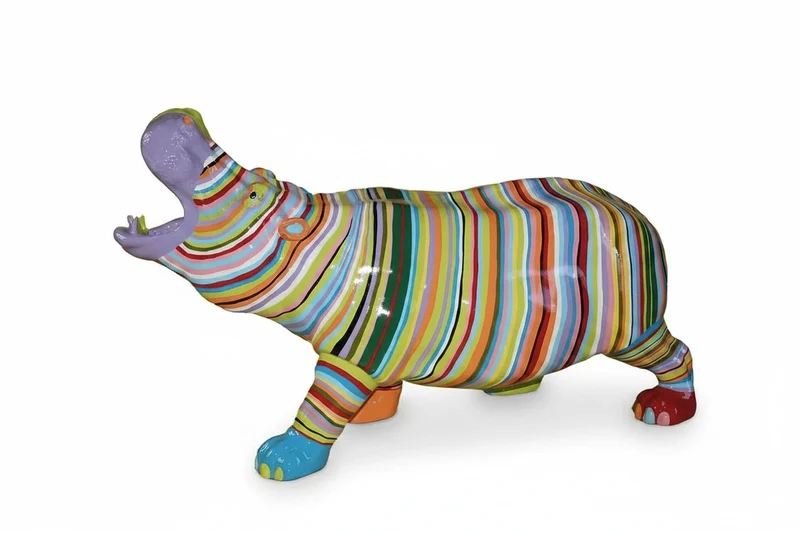Casa Padrino Luxus Deko Skulptur Nilpferd Gestreiftes H. 70 cm - Deko Skulptur - Deko Figur - Tierfigur - Gartendeko