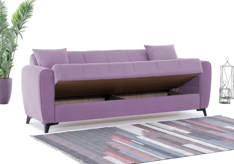 Canapé Turc Pas Cher - Lit & Coffre de Rangement - Velours Rose LARA