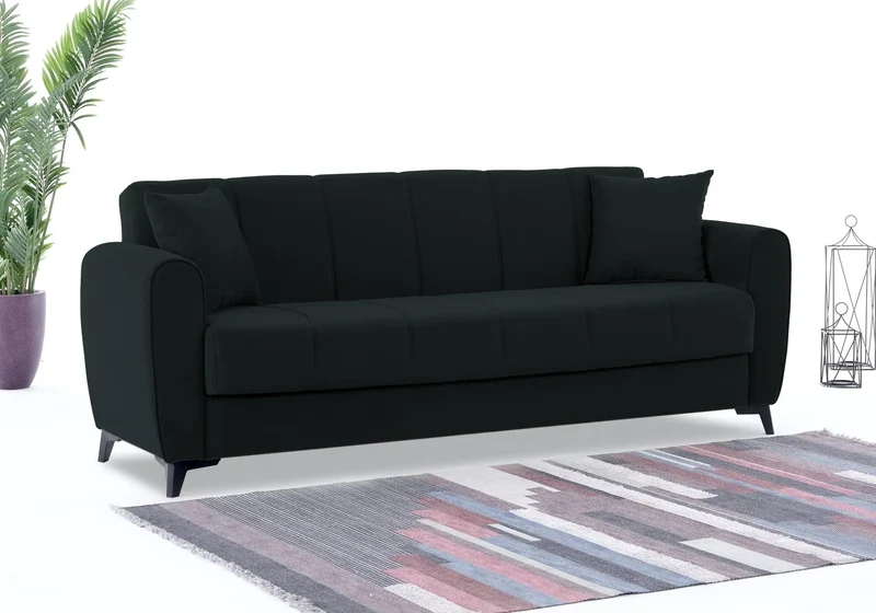 Canapé Turc Pas Cher - Lit & Coffre de Rangement - Velours Gris LARA