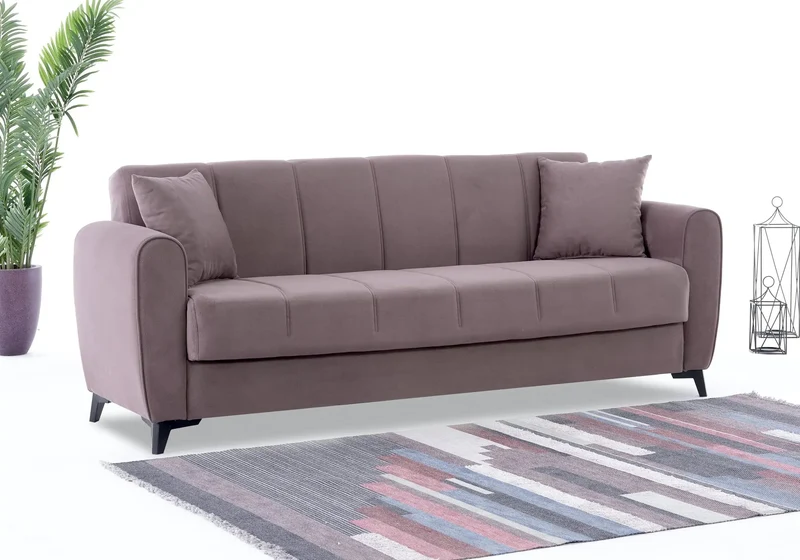 Canapé Turc Pas Cher - Lit & Coffre de Rangement - Velours Gris LARA