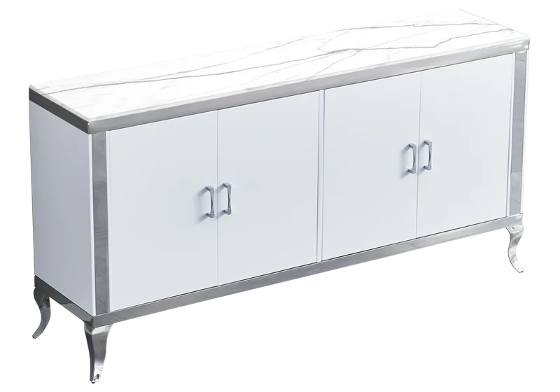 Buffet 4 portes marbre blanc argent - Neo