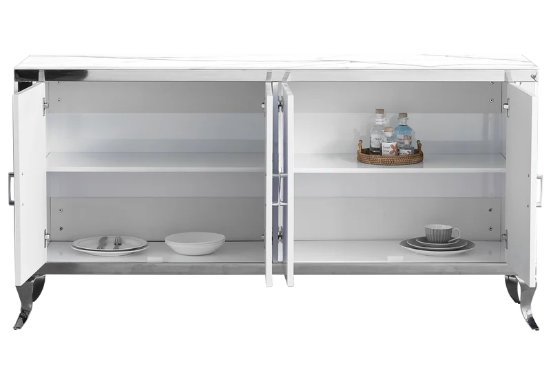 Buffet 4 portes marbre blanc argent - Neo