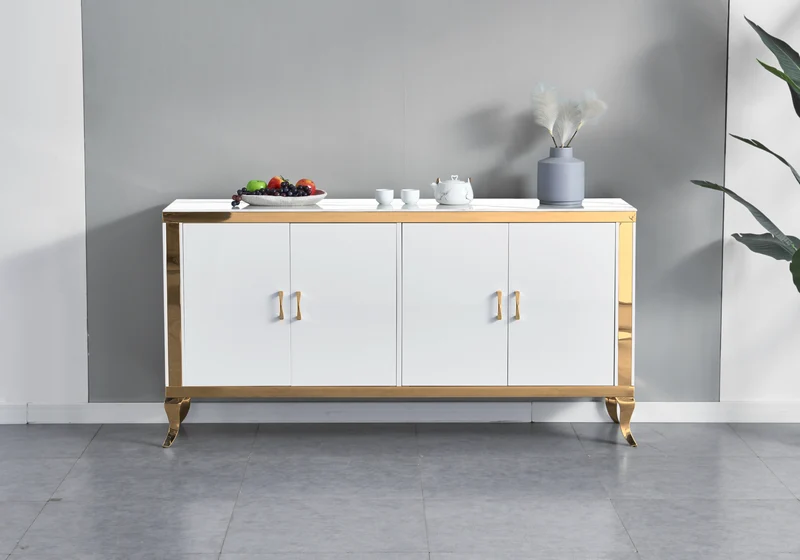 Buffet 4 portes marbre blanc doré - Neo