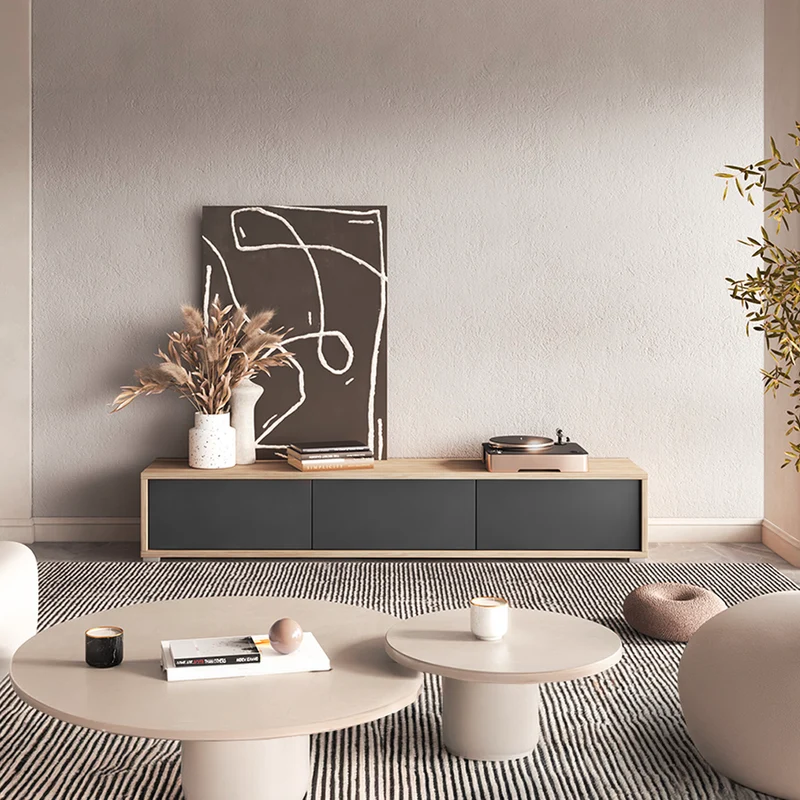 Meuble TV mural 3 portes 180 cm Idra Bois et Gris