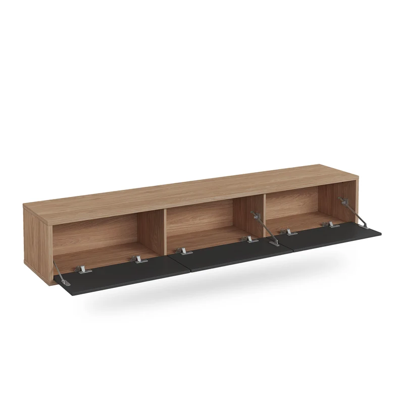 Meuble TV mural 3 portes 180 cm Idra Bois et Gris