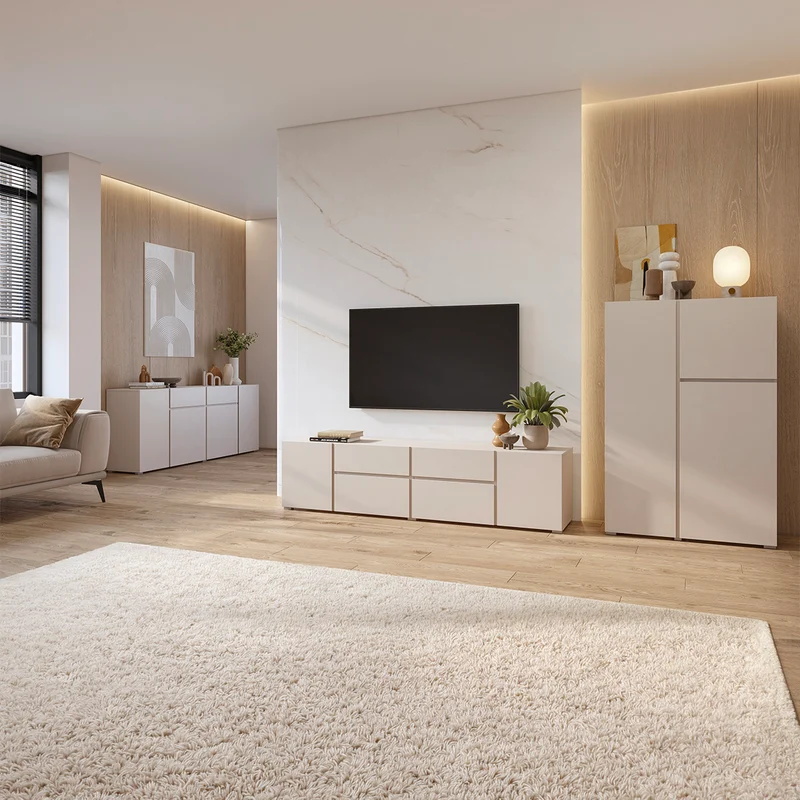 Meuble TV 4 portes 2 tiroirs 195 cm Maxis Cachemire
