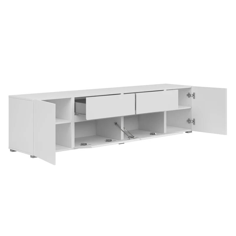 Meuble TV 4 portes 2 tiroirs 195 cm Maxis Blanc