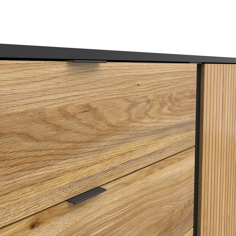 Buffet 3 tiroirs 1 porte Pia Noir et Bois