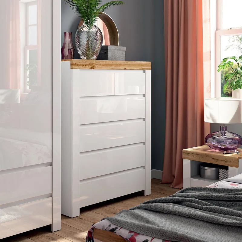 Commode 6 tiroirs Hella Blanc et Bois