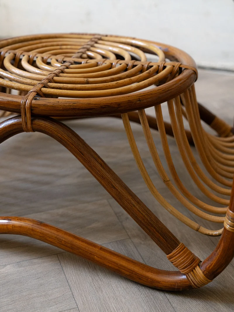 Léonie, la table basse ronde en verre et rotin N°983