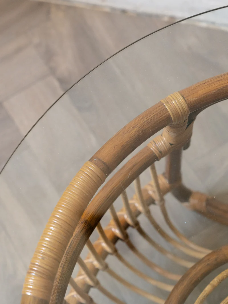 Léonie, la table basse ronde en verre et rotin N°983