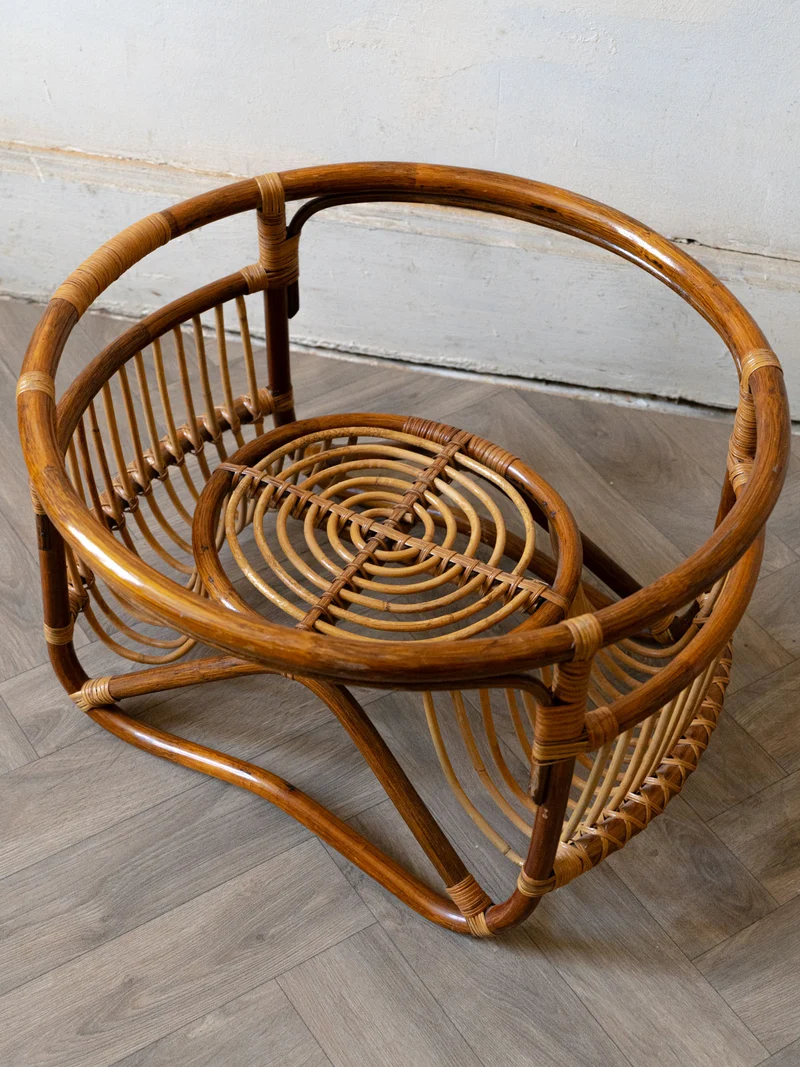 Léonie, la table basse ronde en verre et rotin N°983