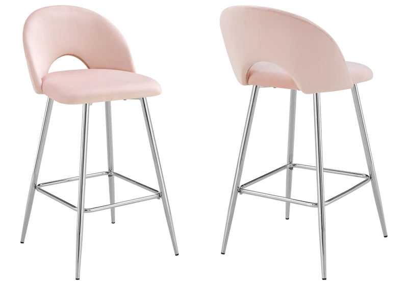 Chaise de bar dossier ouvert en velours rose - Talia x2