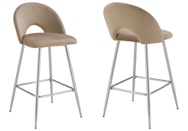 Chaise de bar dossier ouvert en velours taupe - Talia x2