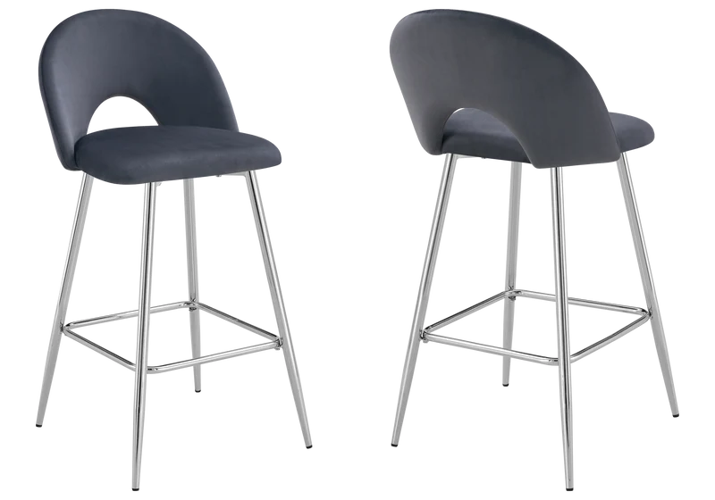 Chaise de bar dossier ouvert en velours anthracite - Talia x2