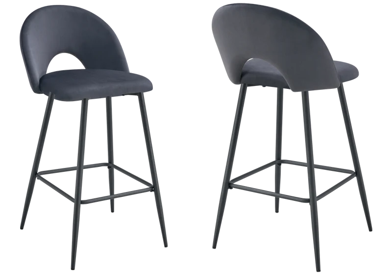 Chaise de bar dossier ouvert en velours anthracite - Talia x2