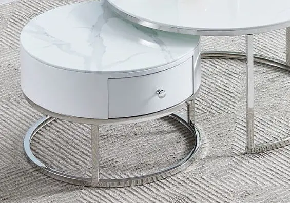 Tables rondes gigognes marbre blanc - Orea