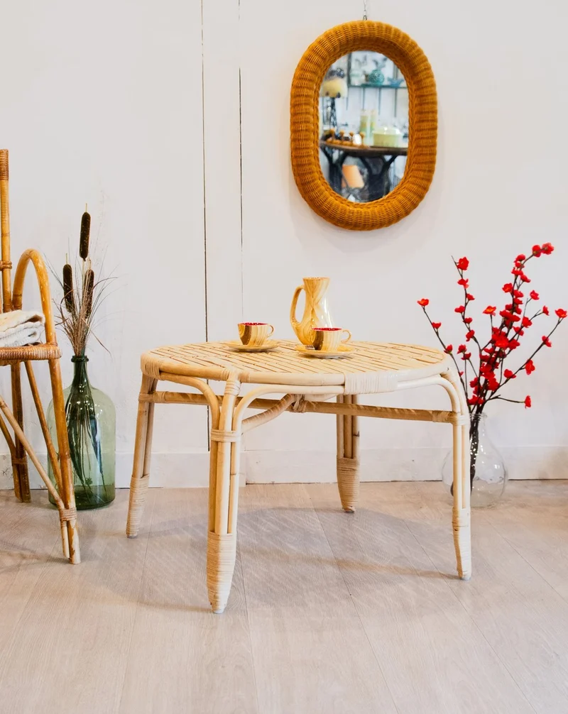 Léonie, la table basse en bambou et rotin N°952