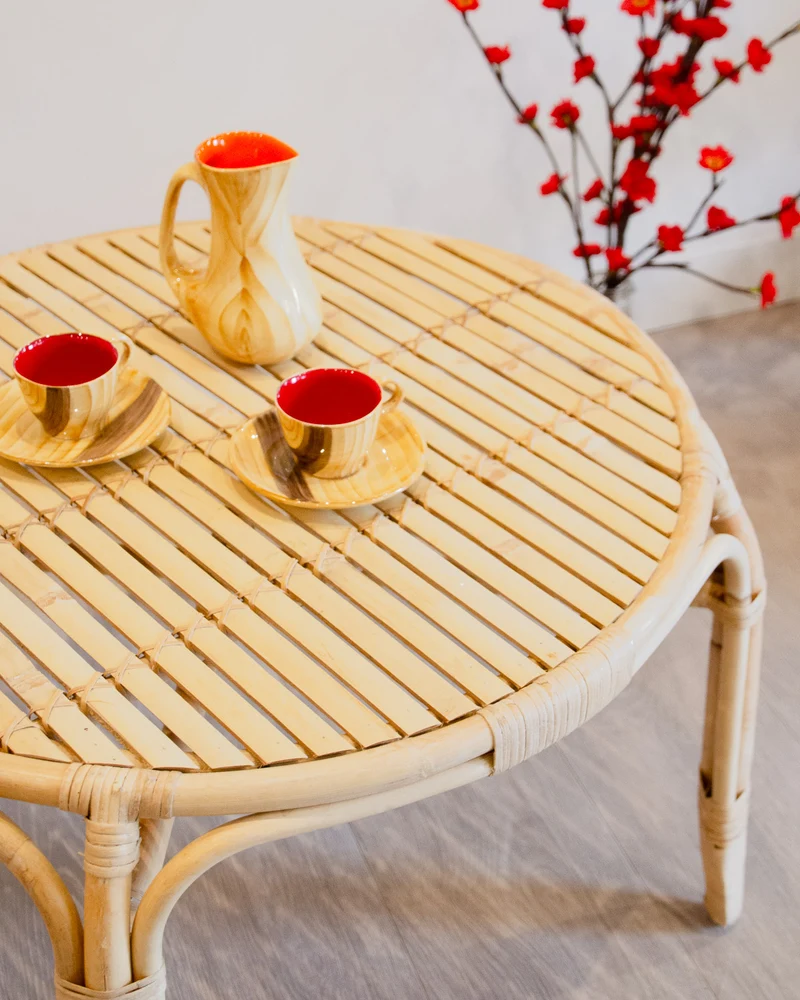 Léonie, la table basse en bambou et rotin N°952