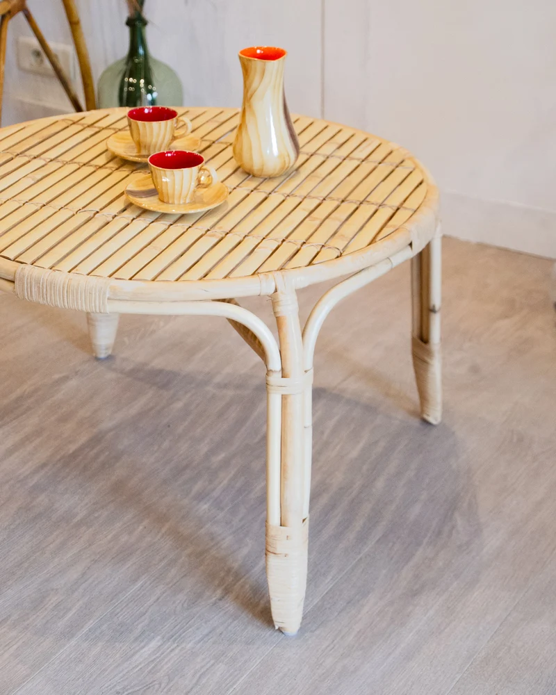 Léonie, la table basse en bambou et rotin N°952