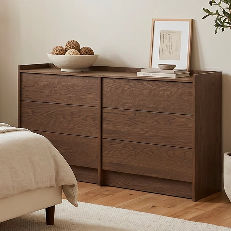 Commode 6 tiroirs Japandi Bois foncé