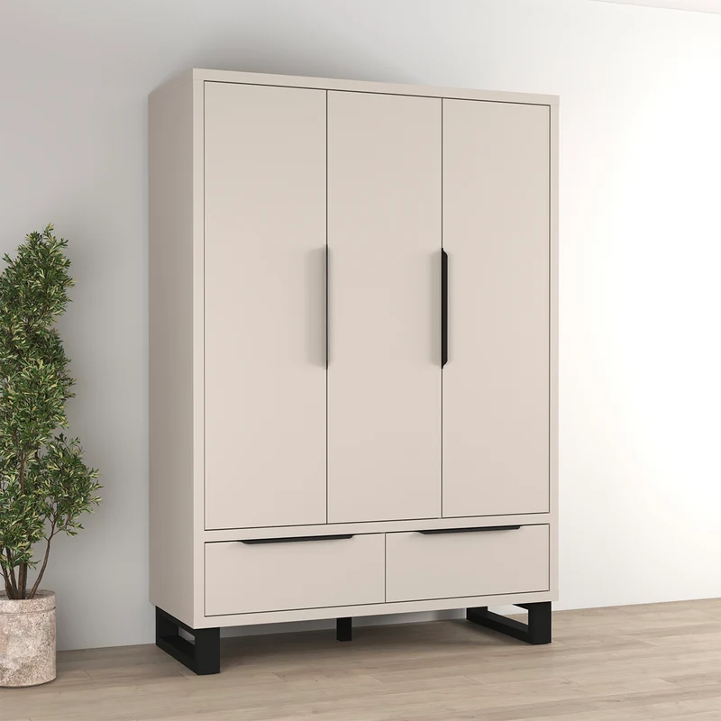 Armoire 3 portes 2 tiroirs Eden Cachemire et Noir
