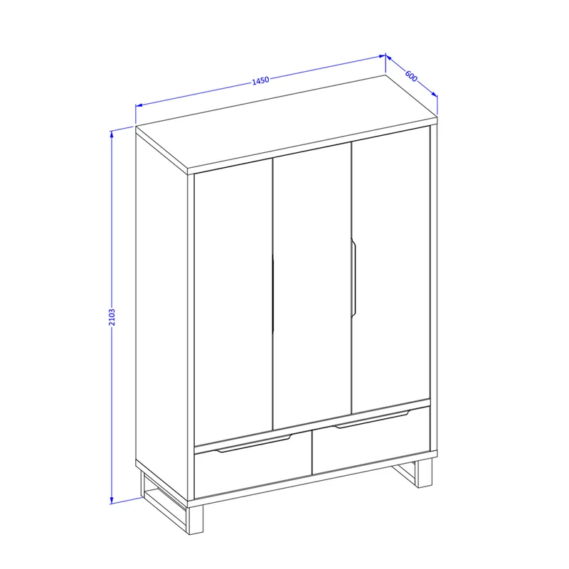 Armoire 3 portes 2 tiroirs Eden Cachemire et Noir