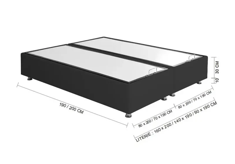 Sommier lit coffre rangement noir SMART