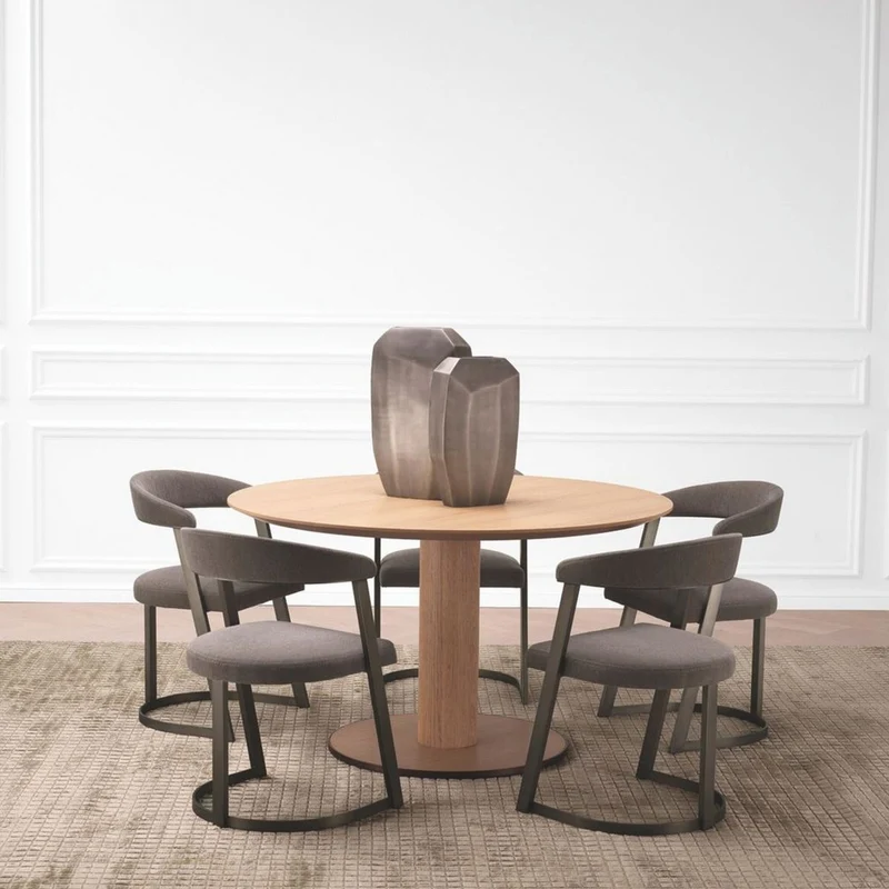 Casa Padrino Luxus Esstisch Naturfarben / Bronze Ø 132 cm - Esszimmer Möbel