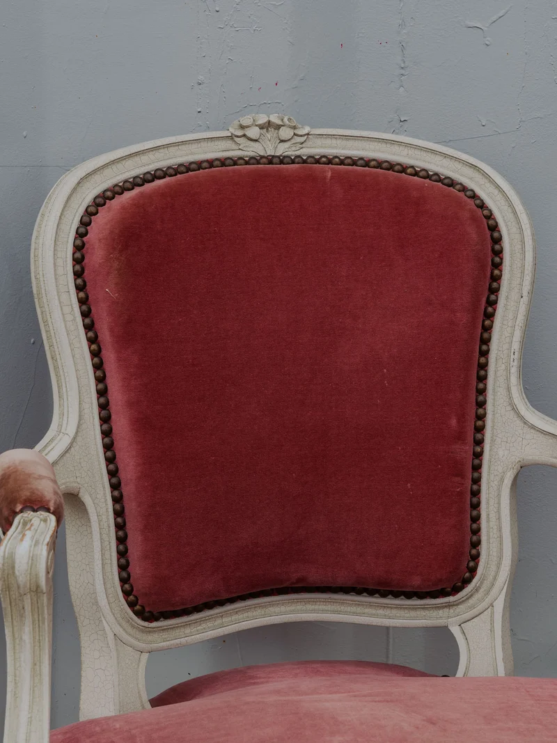 Ernest, la paire de fauteuils en bois et velours rose N°987