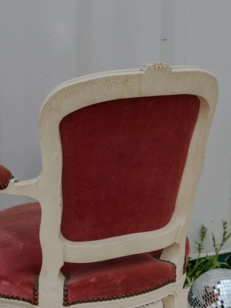 Ernest, la paire de fauteuils en bois et velours rose N°987