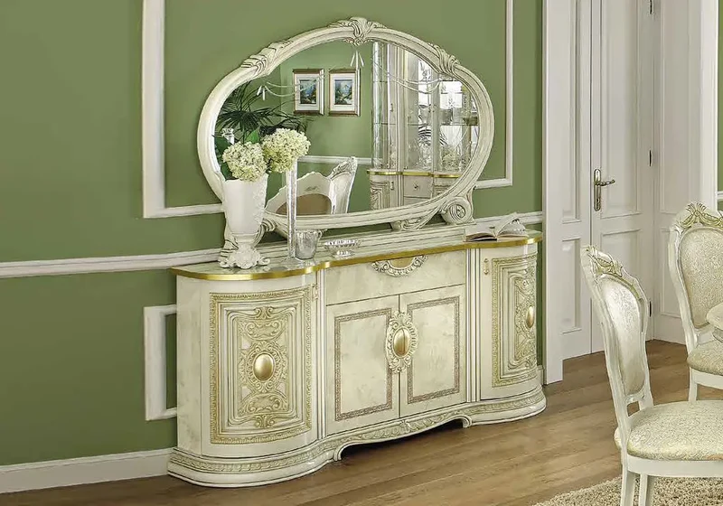 Ensemble meuble TV baroque laqué or ivoire KOBA