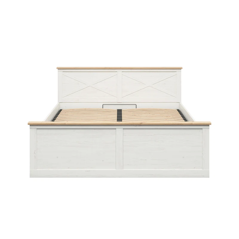 Lit coffre 180x200 sommier inclus Victoria Blanc et Bois