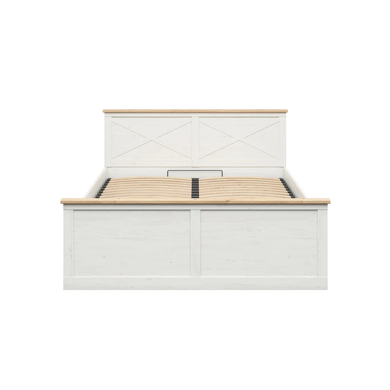 Lit coffre 160x200 sommier inclus Victoria Blanc et Bois