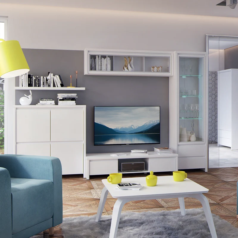 Vitrine 1 porte 2 tiroirs Soren Blanc