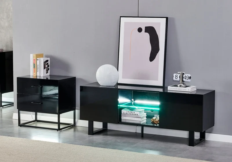 Petit meuble rangement laqué noir - Line