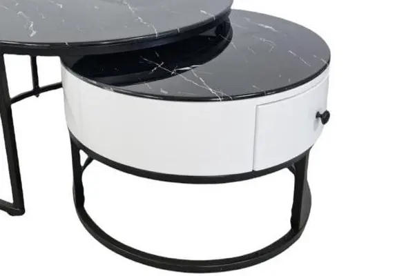 Tables rondes gigognes noires marbre noir - Orea
