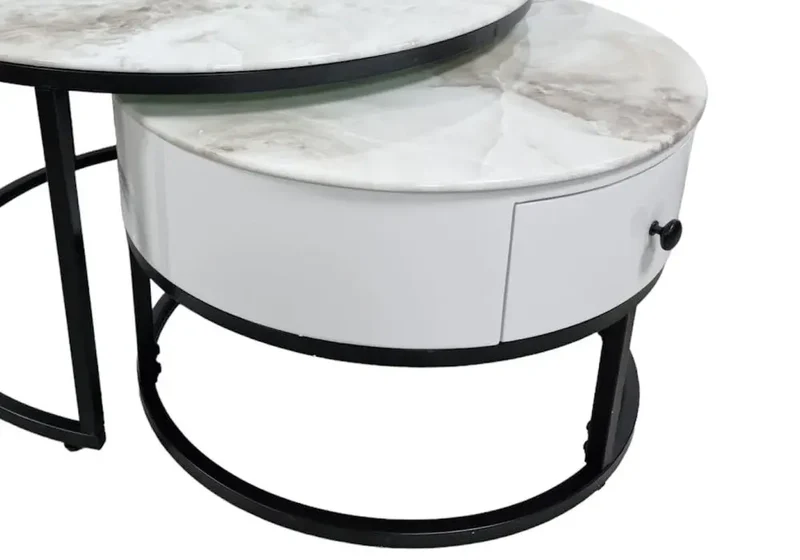 Tables rondes gigognes noires marbre beige - Orea
