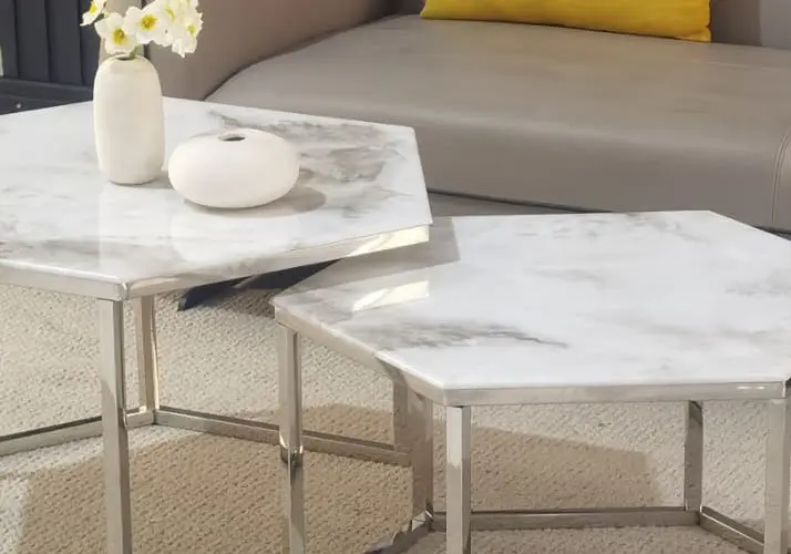 Tables basses gigognes marbre beige - Lyna
