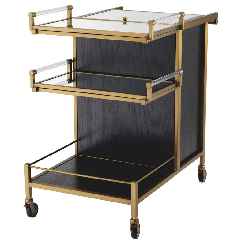 Eichholtz Trolley Eiffel Gebürstetes Messing 94,5 x 54 x H. 83,5 cm - Servierwagen mit zwei abnehmbaren Tabletts